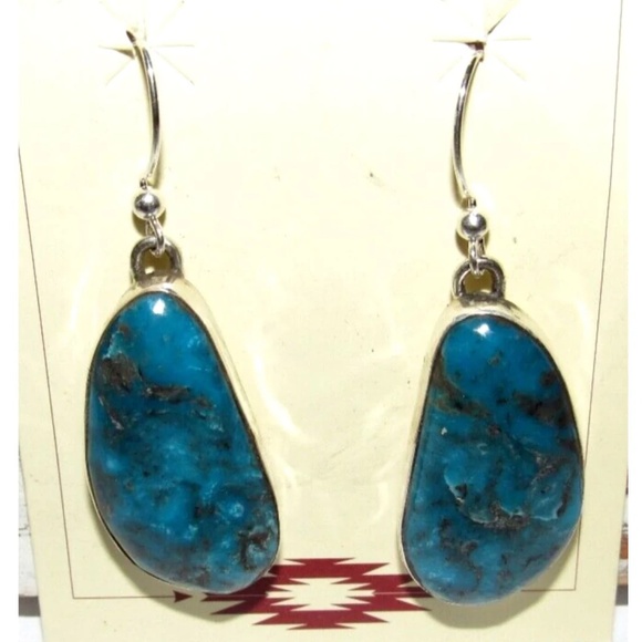 Navajo Morenci Turquoise Dangle Earrings Sterling Adam Fierro
